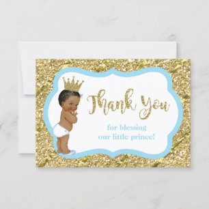 Little Prince Thank You Card, Blue, Faux Glitter Card