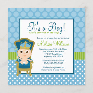 Little Prince Throne Polka Dot Boy Baby Shower Invitation