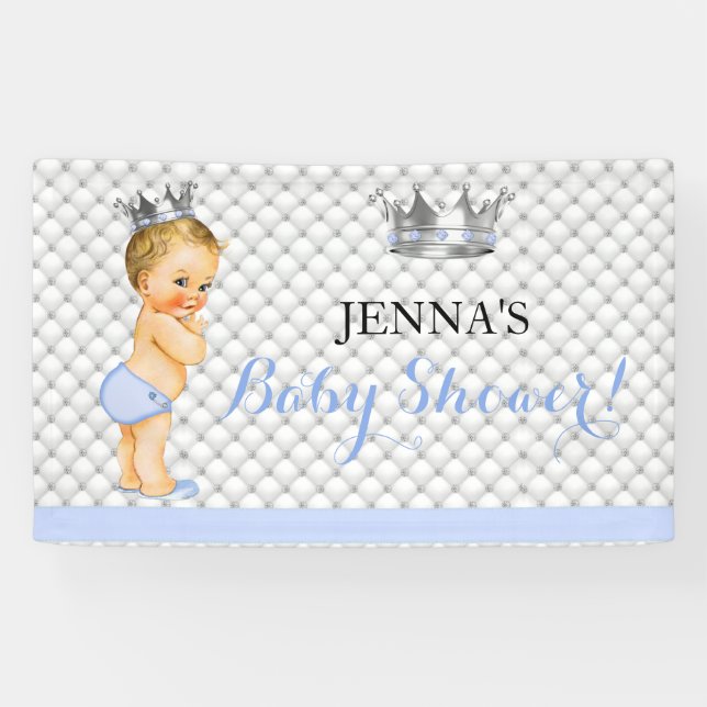 Little Prince Vintage Baby Boy Crown Banner (Horizontal)