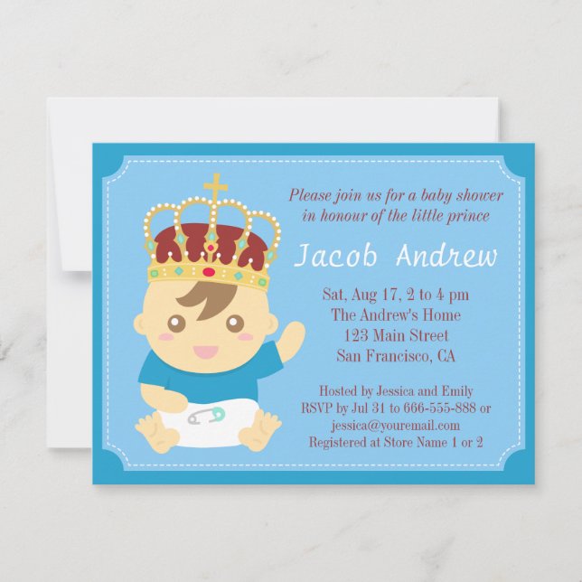 Little Prince with Crown Baby Shower Invitation (Front)
