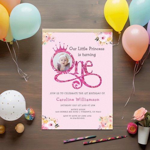 Little Princess 1st Birthday Photo  Invitation