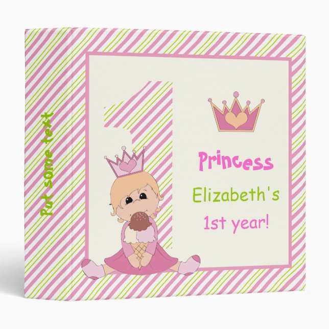 Little princess and crown girls 1st birthday pink binder (Front/Spine)