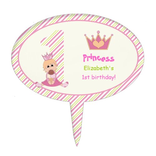 Little princess and crown girls 1st birthday pink cake topper