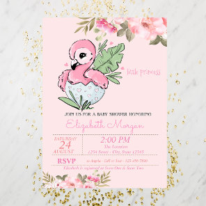 Little Princess,Baby Flamingo Floral Baby Shower Invitation