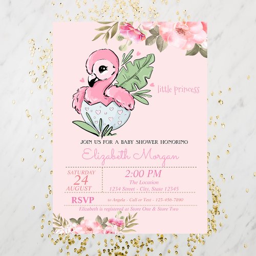 Little PrincessBaby Flamingo Floral Baby Shower Invitation