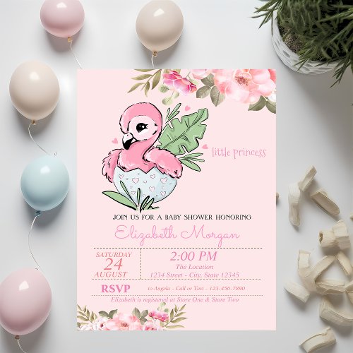 Little PrincessBaby Flamingo Floral Baby Shower Invitation