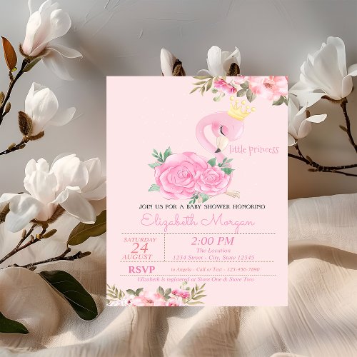 Little Princess Baby Flamingo Floral Baby Shower Invitation