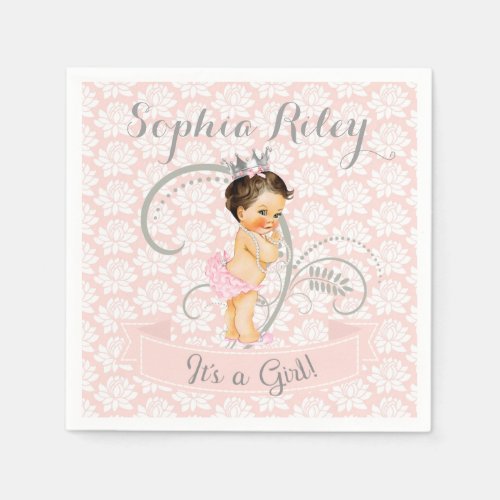 Little Princess Baby Girl Blush Pink  Silver Paper Napkins