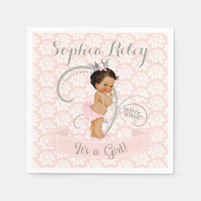 Little Princess Baby Girl Blush Pink & Silver Paper Napkins (Front)
