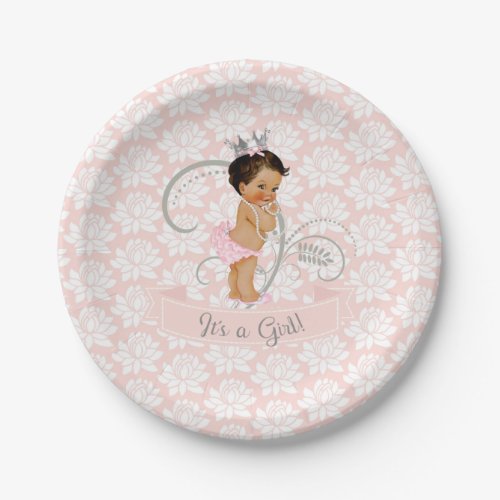 Little Princess Baby Girl Blush Pink  Silver Paper Plates
