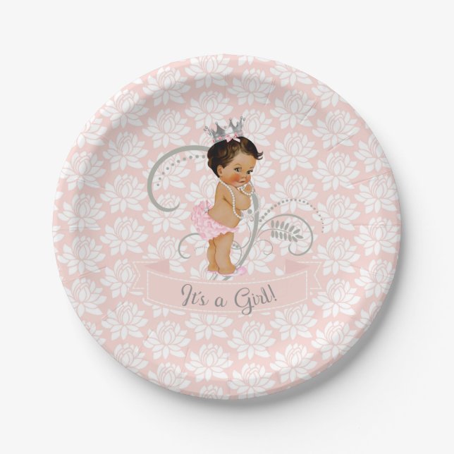 Little Princess Baby Girl Blush Pink & Silver Paper Plates (Front)