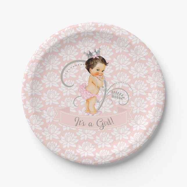 Little Princess Baby Girl Blush Pink & Silver Paper Plates (Front)