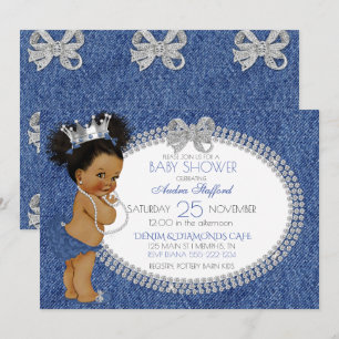 Little Princess Baby Girl Denim & Diamonds Bows Invitation