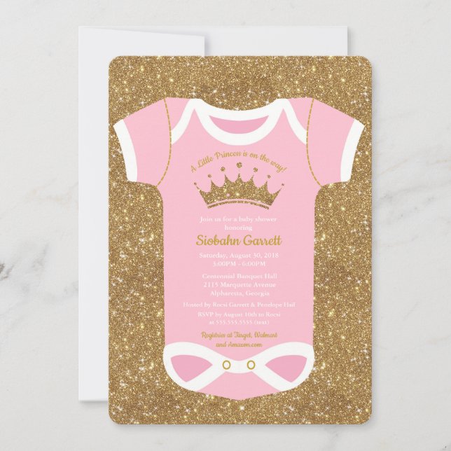 Little Princess Baby Pink & Gold Shower Invitation (Front)