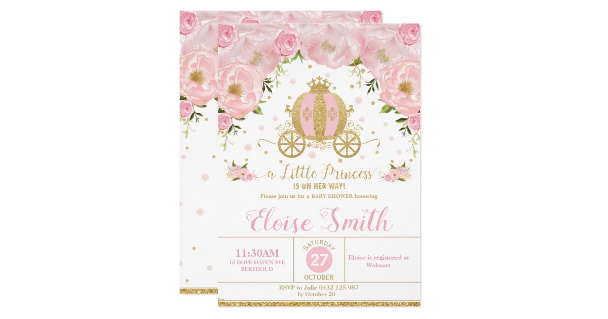Little Princess Baby Shower Carriage Pink Floral Invitation | Zazzle.com
