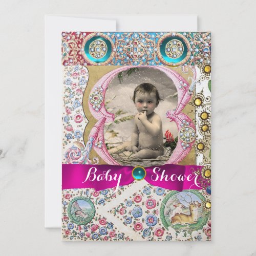 LITTLE PRINCESS BABY SHOWER FLORAL GEMSTONES INVITATION