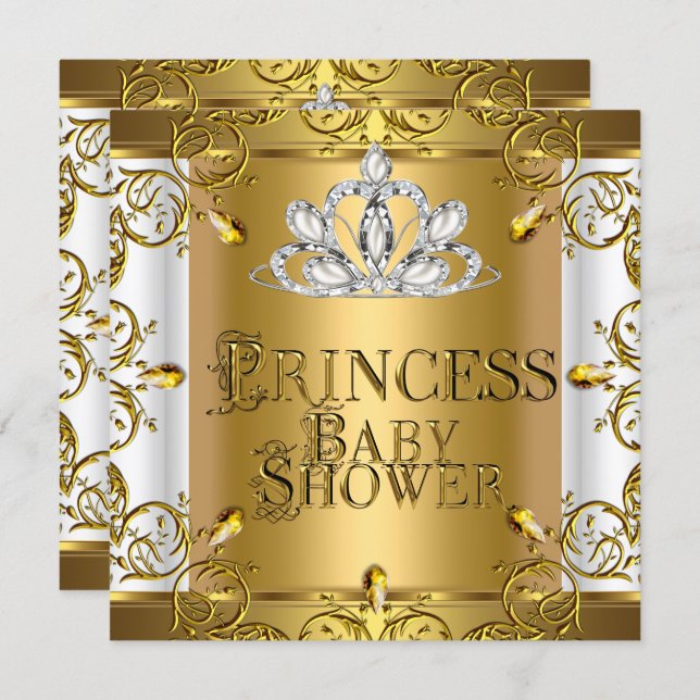 Little Princess Baby Shower Girl Gold White Invitation (Front/Back)