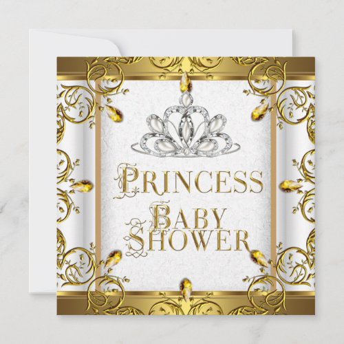 Little Princess Baby Shower Girl Gold White Tiara Invitation