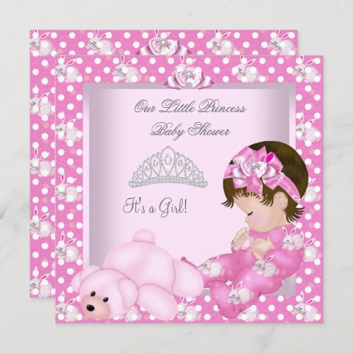 Little Princess Baby Shower Girl Pink Bunnies Invitation