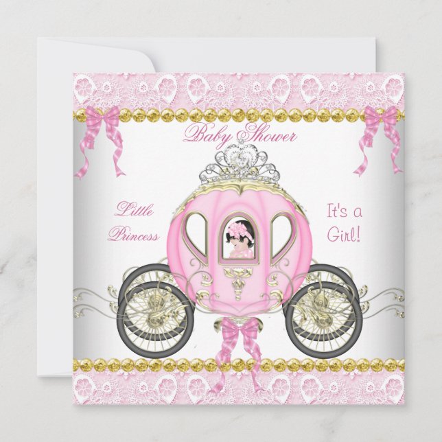 Little Princess Baby Shower Girl Pink Carriage 2 Invitation (Front)