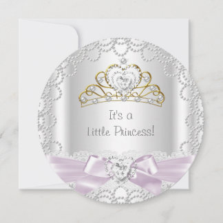 Little Princess Baby Shower Girl Pink Pearl Gold B Invitation