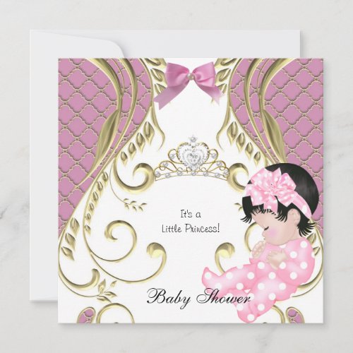 Little Princess Baby Shower Girl Pink White Gold 2 Invitation