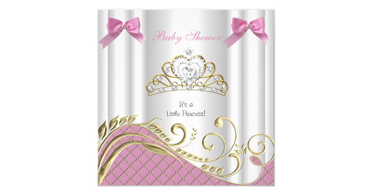 Little Princess Baby Shower Girl Pink White Gold 3 Card | Zazzle