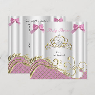 Little Princess Baby Shower Girl Pink White Gold 3 Invitation