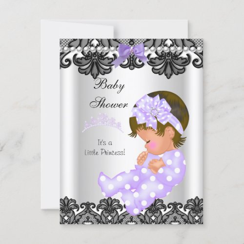 Little Princess Baby Shower Girl Purple White 2 Personalized Invites