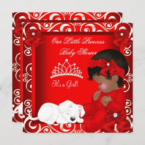 Little Princess Baby Shower Girl Red Damask Invitation