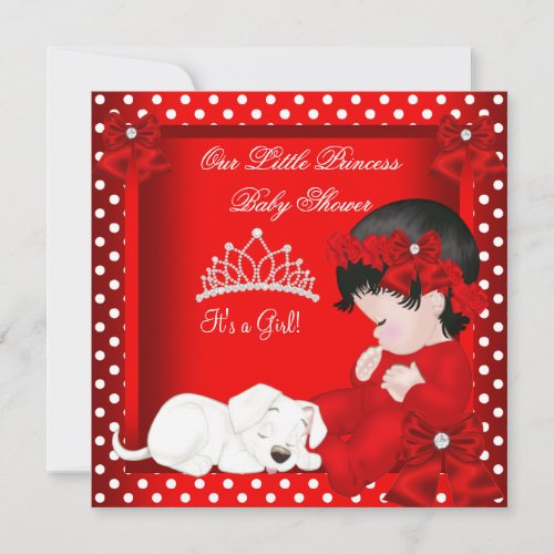 Little Princess Baby Shower Girl Red White Custom Announcement