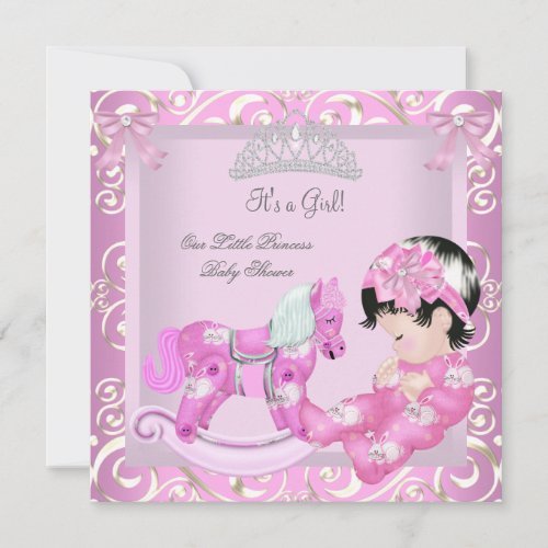 Little Princess Baby Shower Girl Rocking Horse 5 Custom Invitation