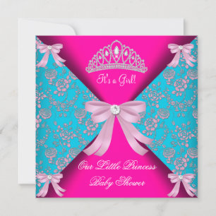 Little Princess Baby Shower Girl Teal Blue Pink 3 Invitation