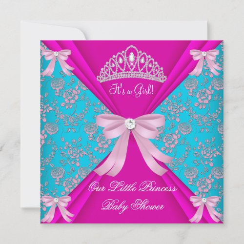 Little Princess Baby Shower Girl Teal Blue Pink 3a Invitation