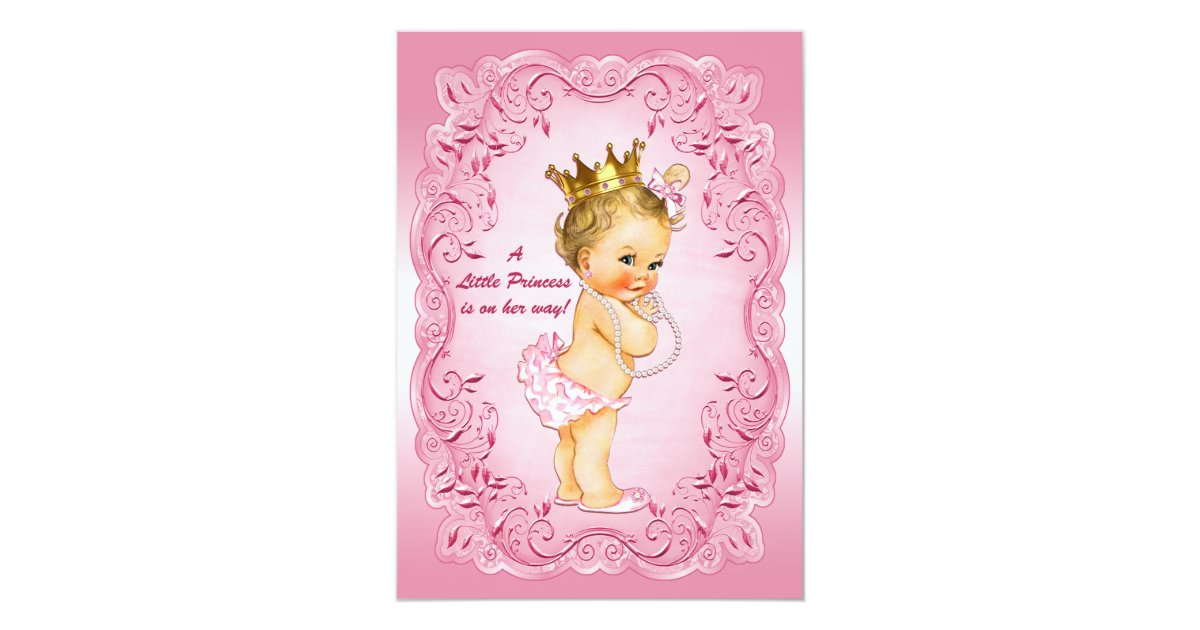 Little Princess Baby Shower Gold Crown Pink Frame Invitation | Zazzle.com