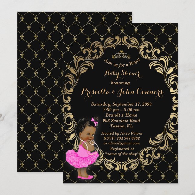 Little Princess Baby Shower Invitation,Black Invitation (Front/Back)