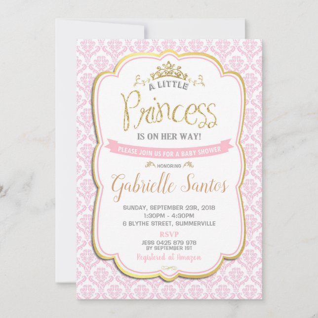 Little Princess Baby Shower Invitation Girl Pink (Front)