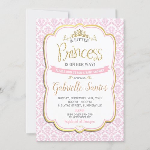 Little Princess Baby Shower Invitation Girl Pink