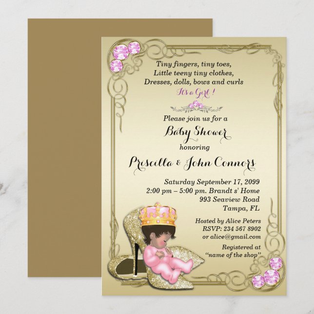 Little Princess Baby Shower Invitation,gold Invitation (Front/Back)