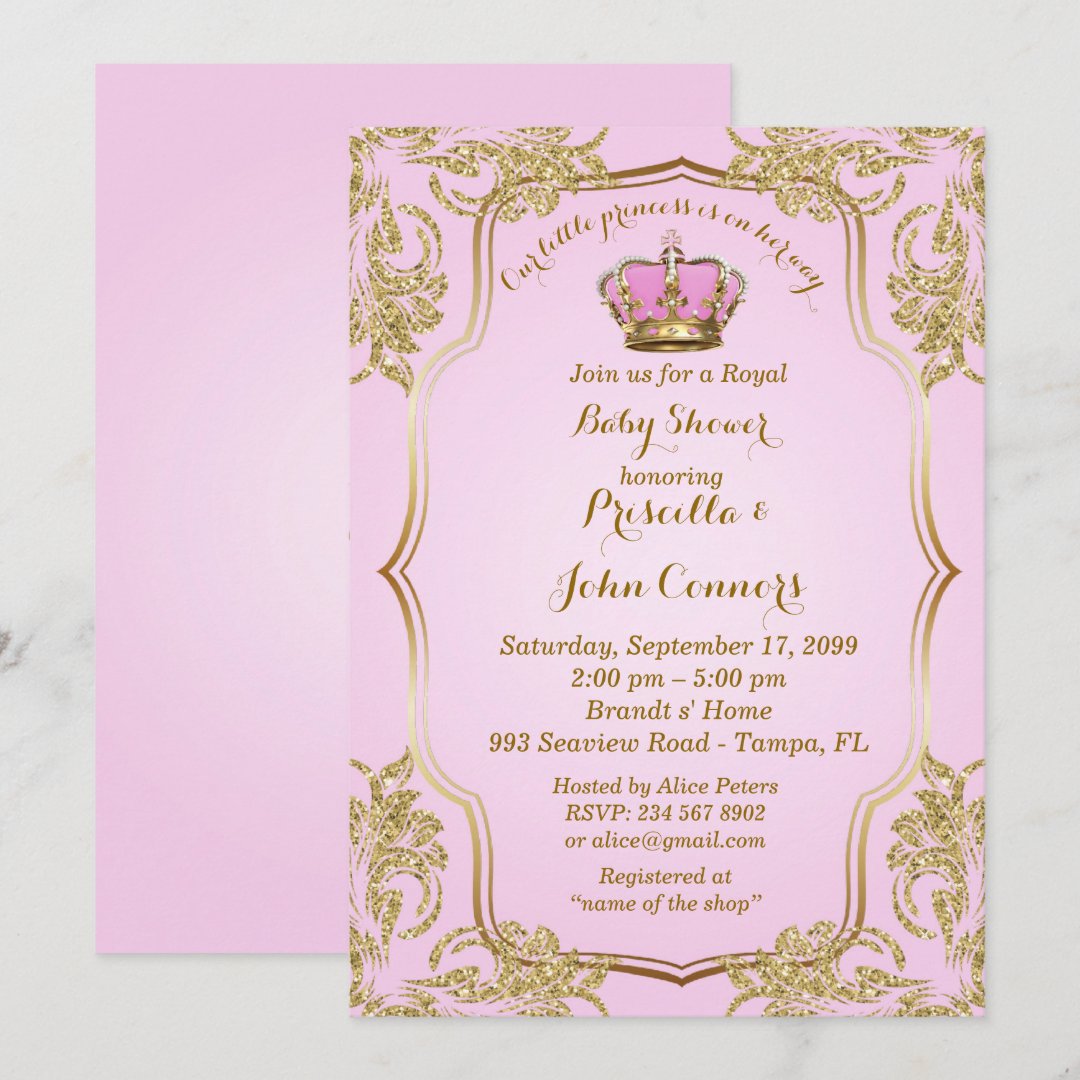 Little Princess Baby Shower Invitation, gold, pink Invitation Zazzle