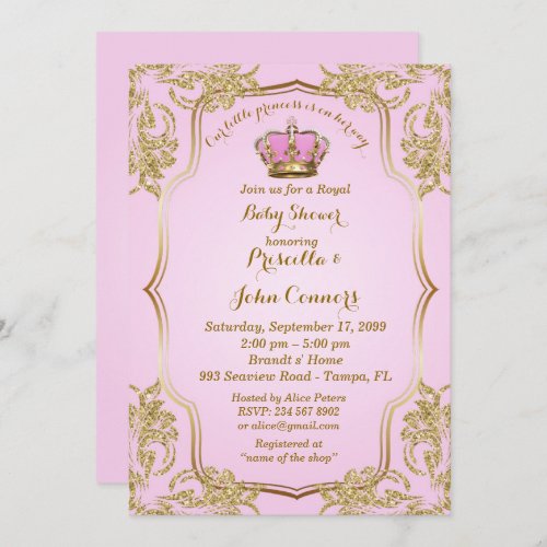 Little Princess Baby Shower Invitation gold pink Invitation