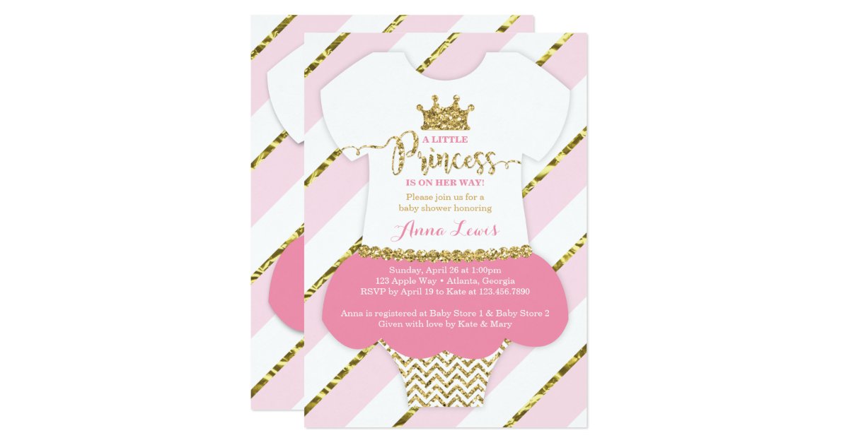 Little Princess Baby Shower Invitation, Pink, Gold Card | Zazzle