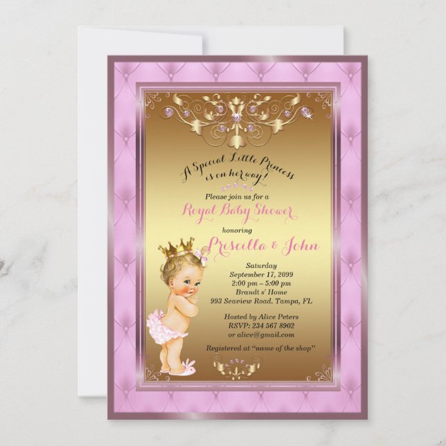 Little Princess Baby Shower Invitation, Pink, gold Invitation (Front)