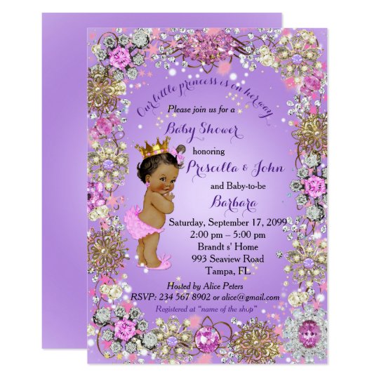 Little Princess Baby Shower Invitation Purple Gold Invitation