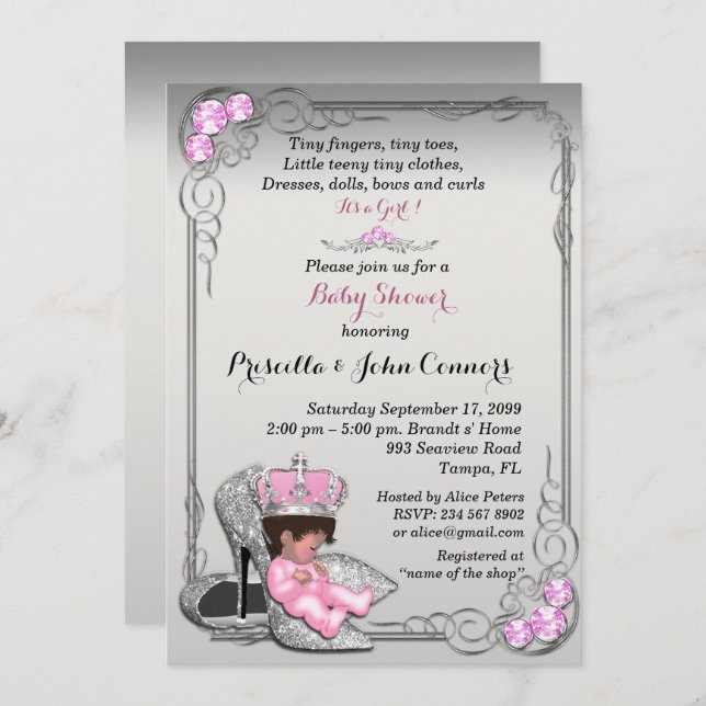 Little Princess Baby Shower Invitation,silver Invitation (Front/Back)