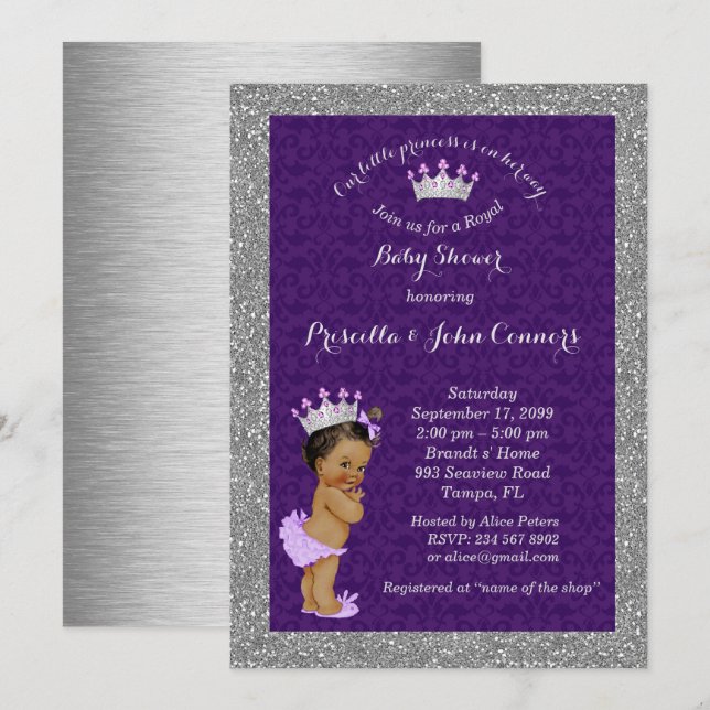 Little Princess Baby Shower Invitation,silver Invitation (Front/Back)