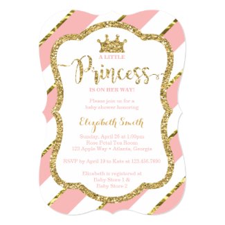 Little Princess Baby Shower Invite, Faux Glitter Card