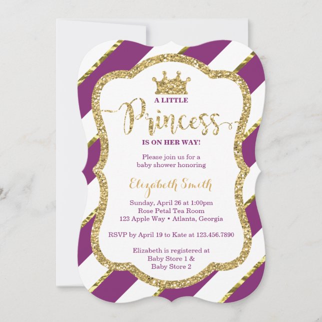 Little Princess Baby Shower Invite, Faux Glitter Invitation (Front)