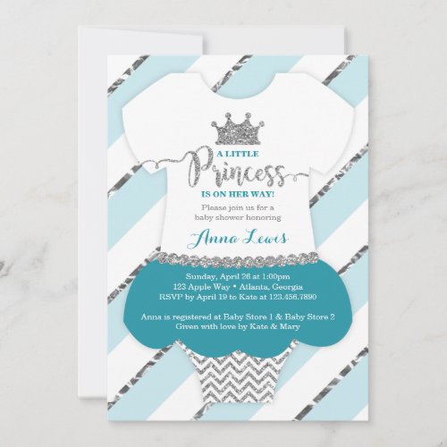 Little Princess Baby Shower Invite Faux Glitter Invitation