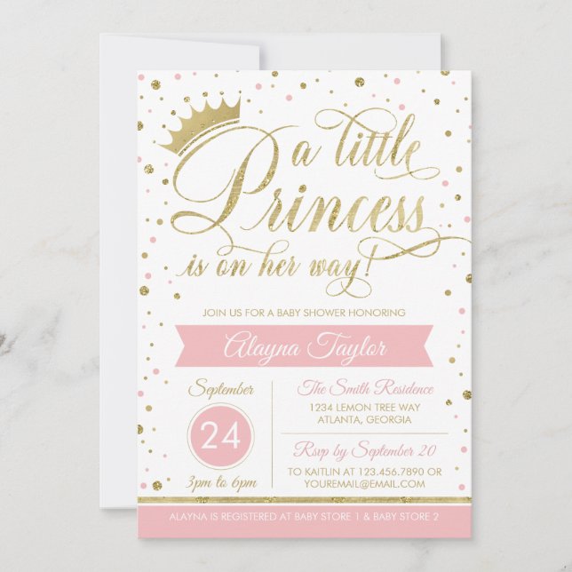 Little Princess Baby Shower Invite, Faux Glitter Invitation (Front)
